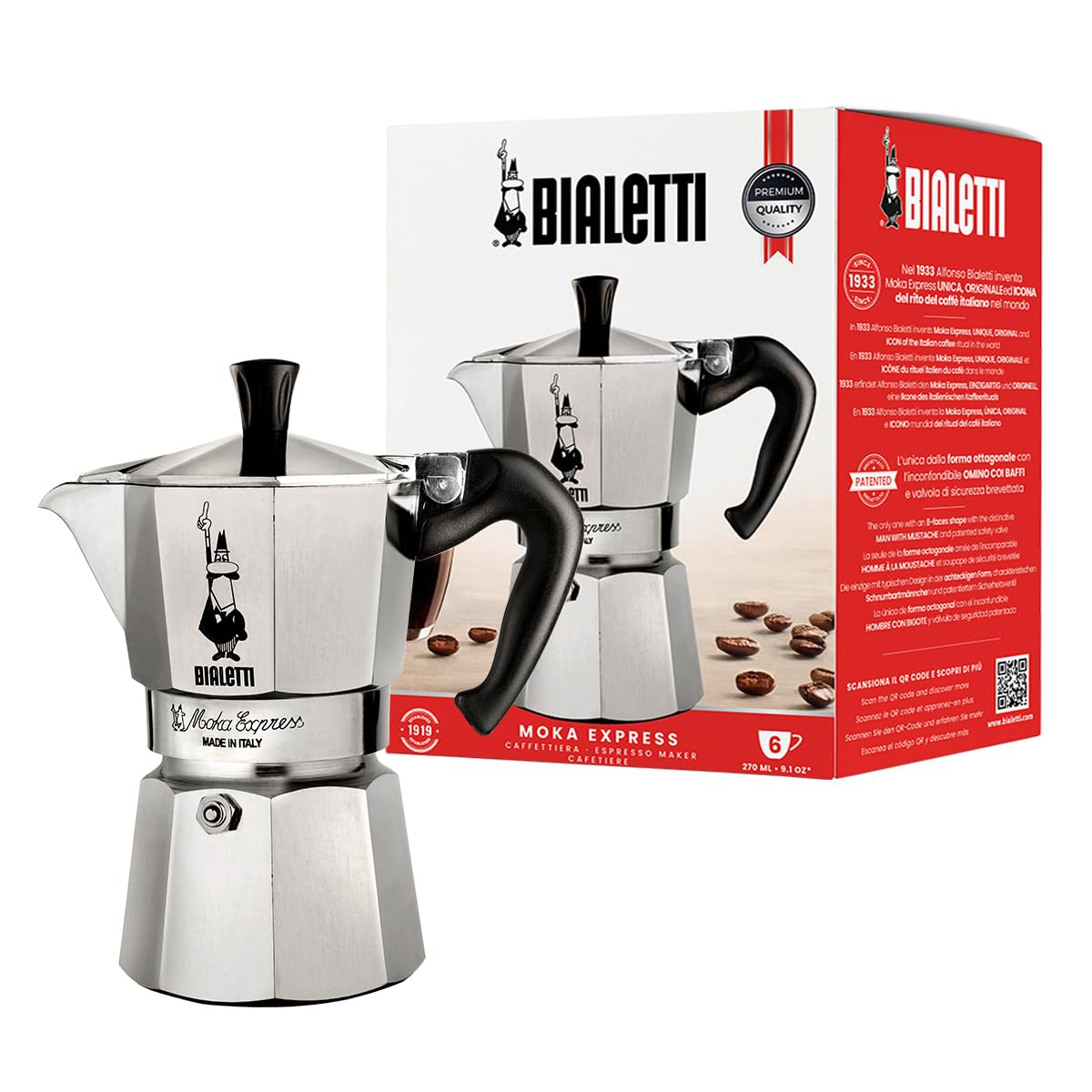 Bialetti Moka Express 6 tazas, la icónica cafetera italiana octogonal de aluminio (ASIN B00004RFRU)