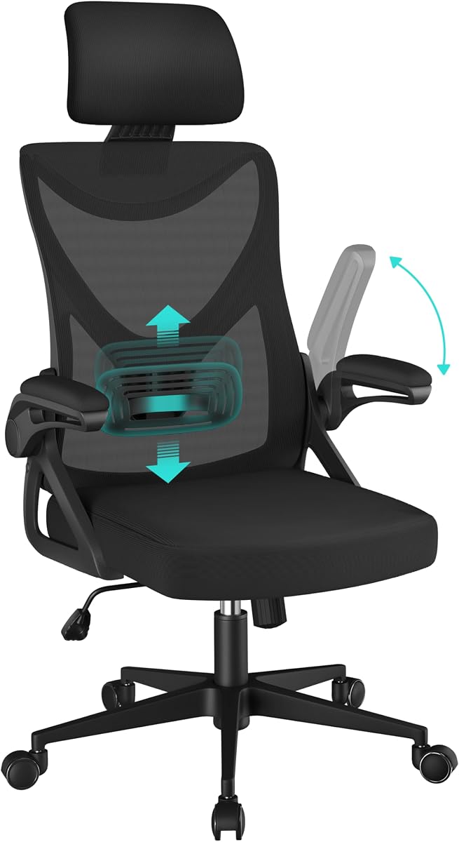 Yaheetech silla de oficina ergonómica negra con reposacabezas y soporte lumbar