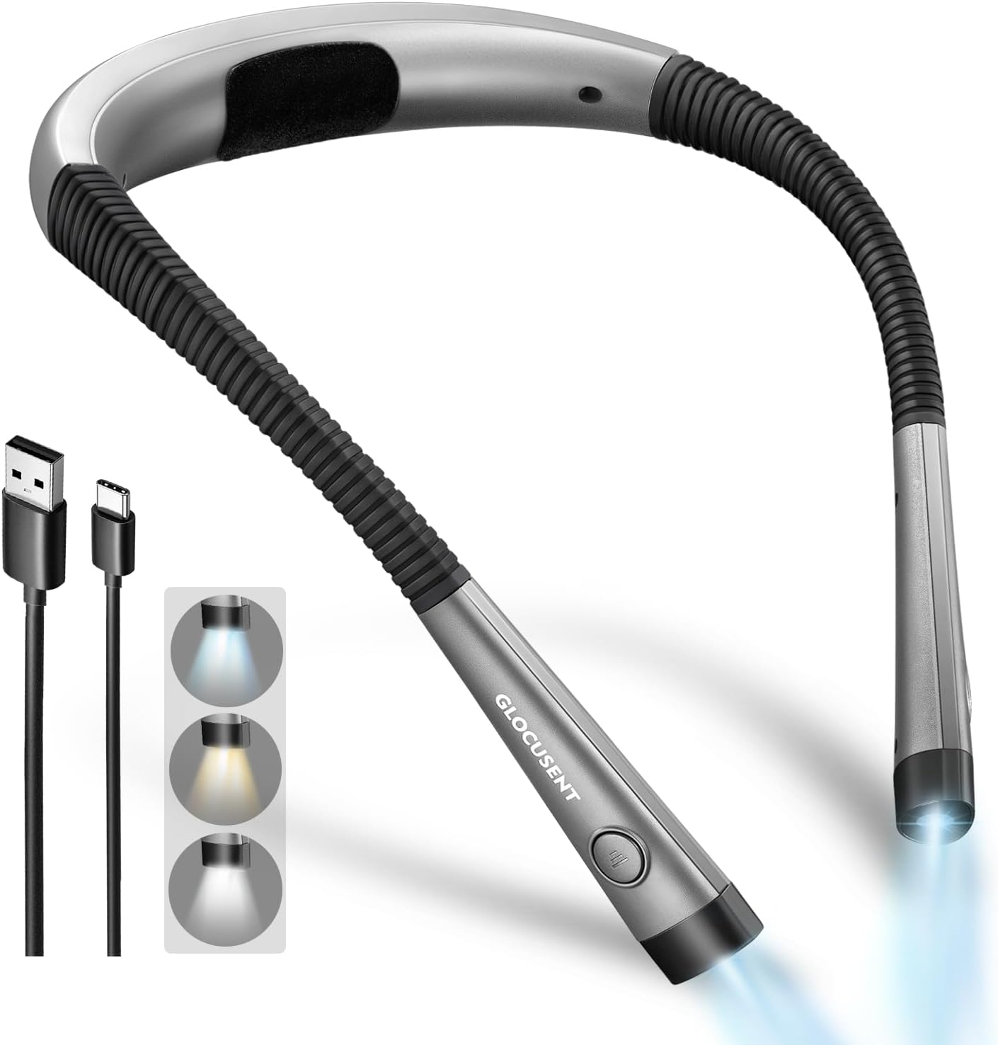 Glocusent lámpara de lectura LED recargable con brazos flexibles