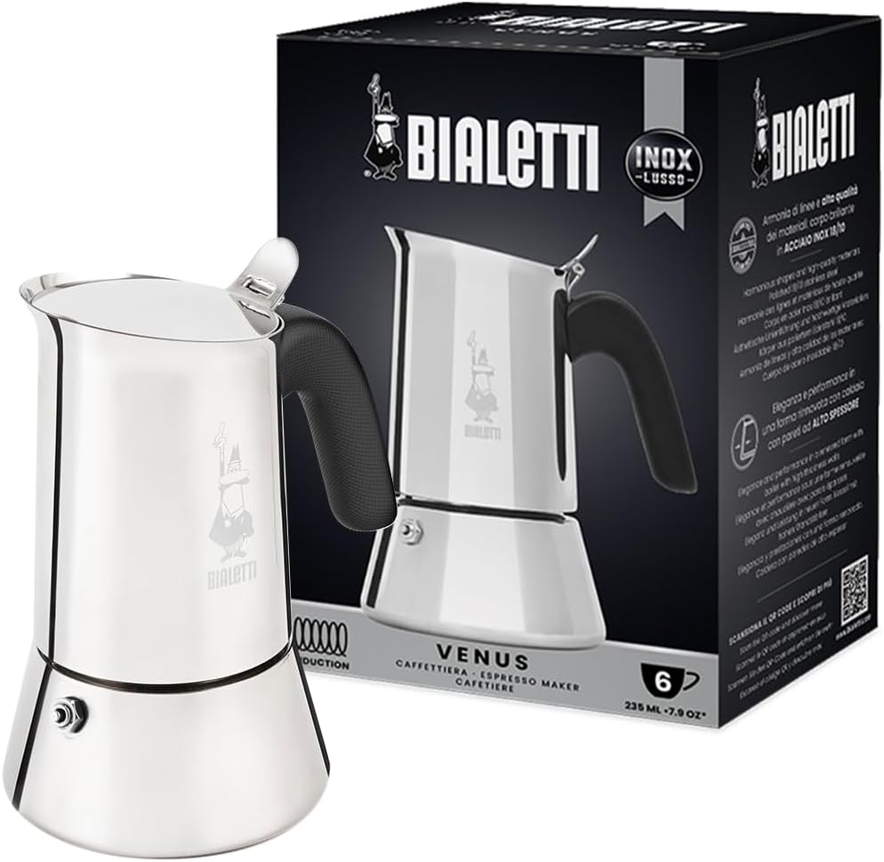 Bialetti Venus Inducción 6 tazas, cafetera italiana de acero inoxidable apta para inducción (ASIN B07ZKZXM4B)