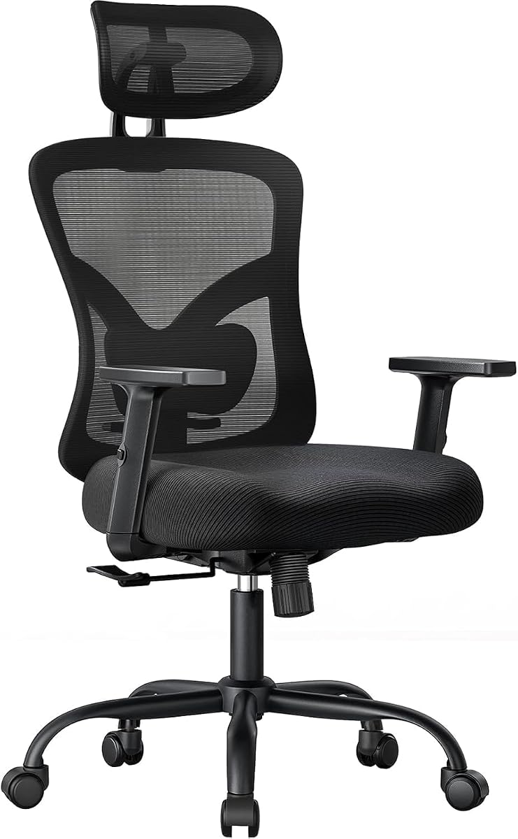 NOBLEWELL silla de oficina ergonómica con soporte lumbar y reposacabezas 2D