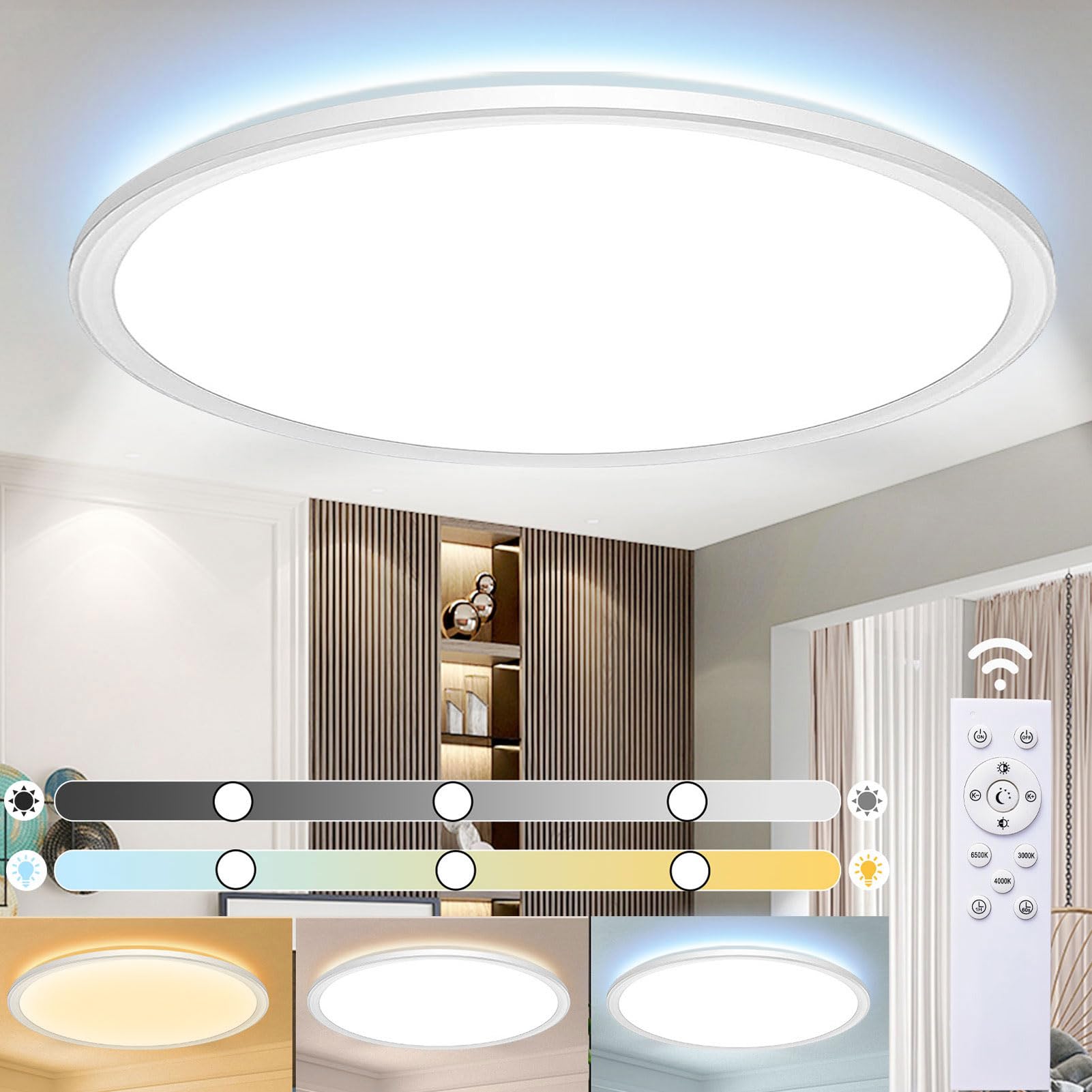 OUILA Plafon LED de techo 24W regulable con mando a distancia