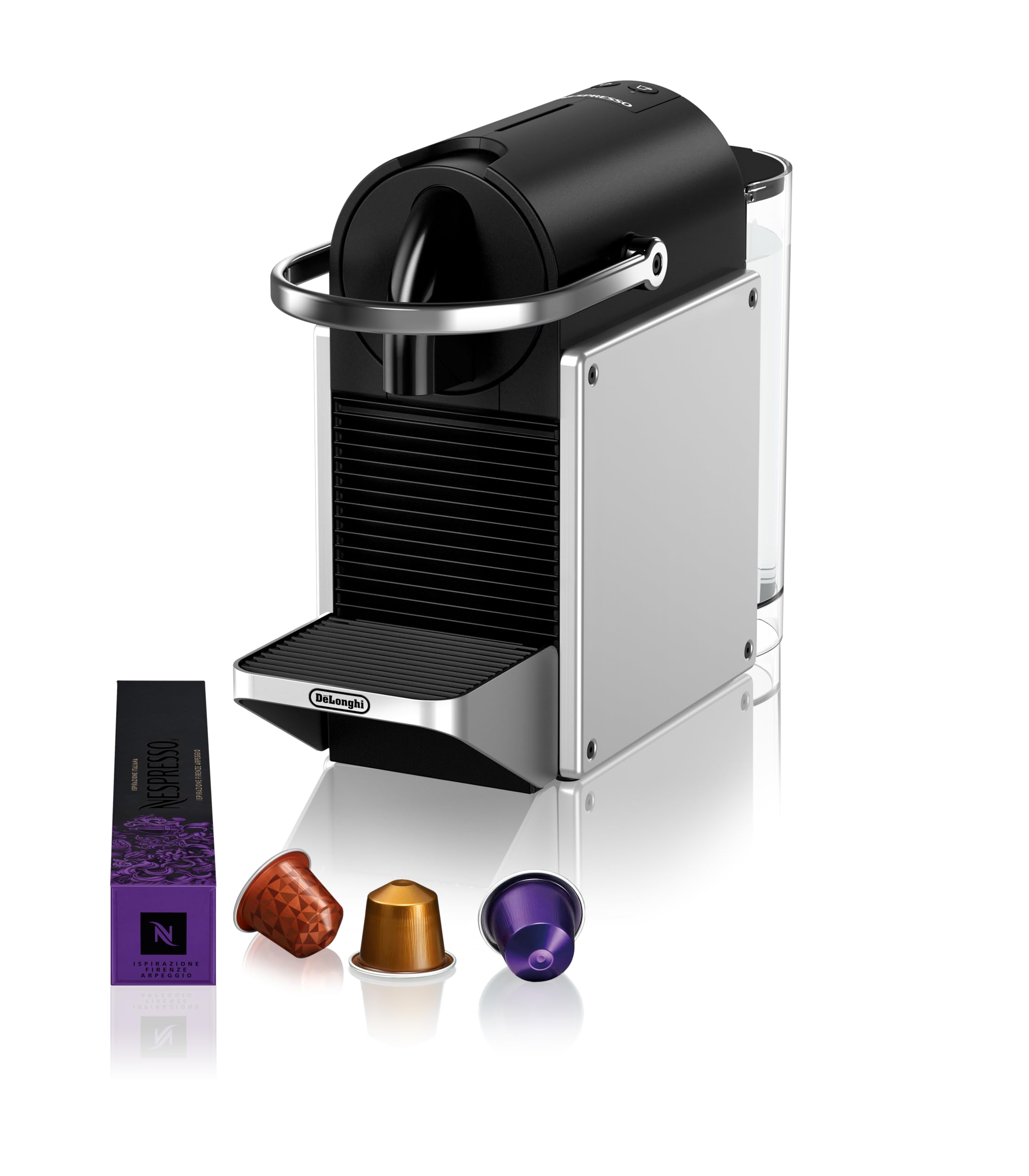 De'Longhi Nespresso Pixie EN127.S, cafetera de cápsulas plateada con laterales de aluminio