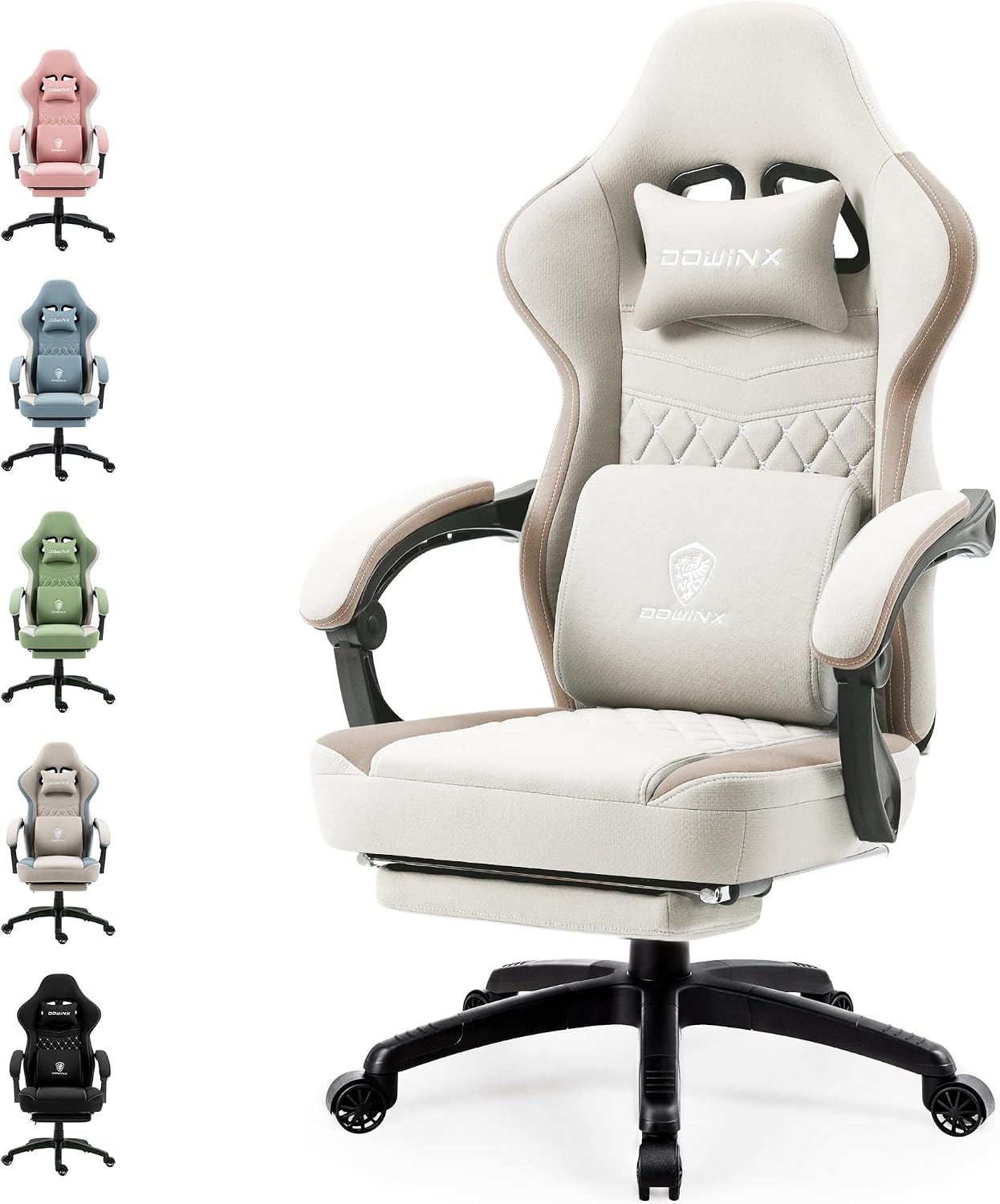 Dowinx Gaming Chair de tela con masaje lumbar y reposapiés