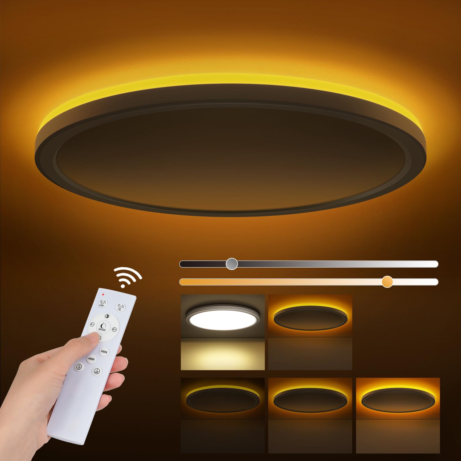 Plafon LED de techo regulable 24W con mando y luz nocturna 1800K