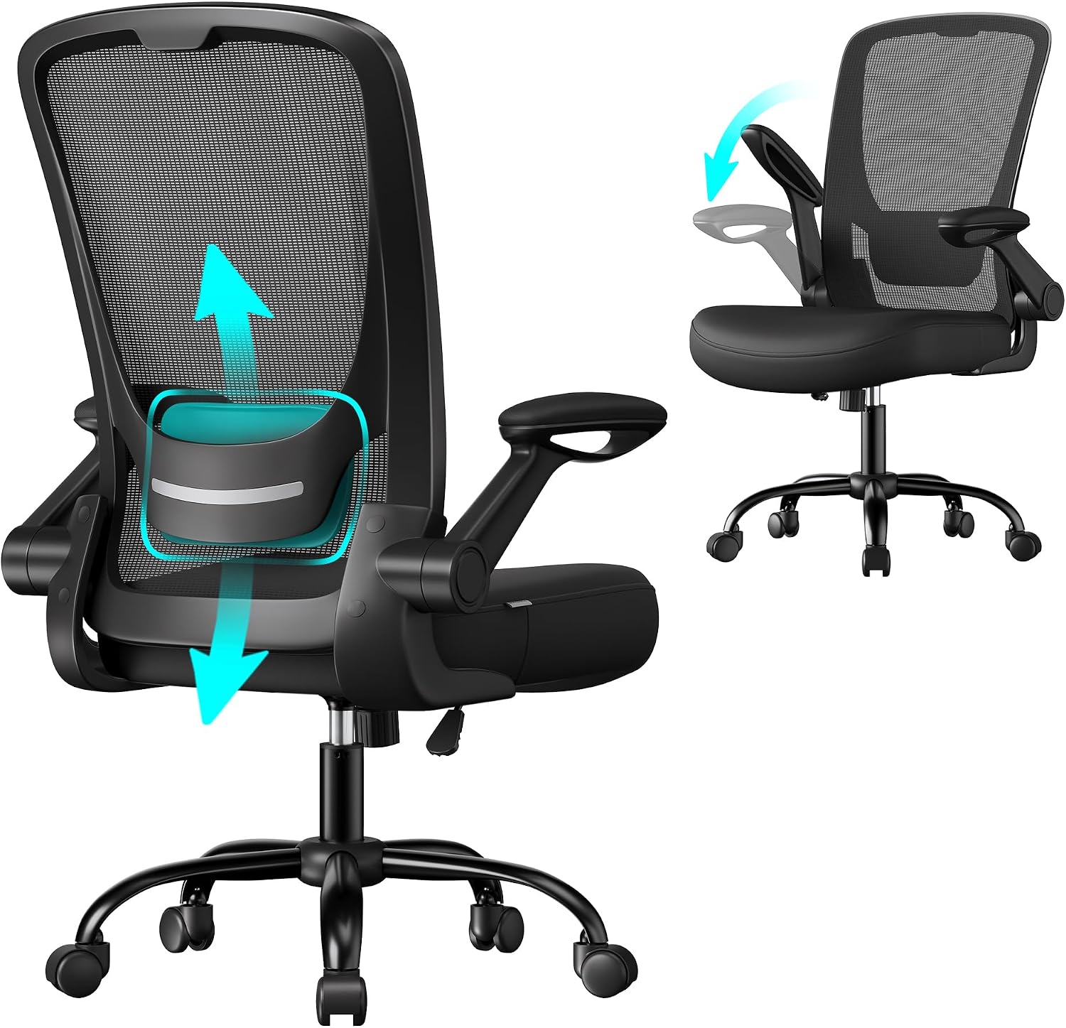 SONGMICS OBN037BKV2 silla ergonómica de oficina con soporte lumbar